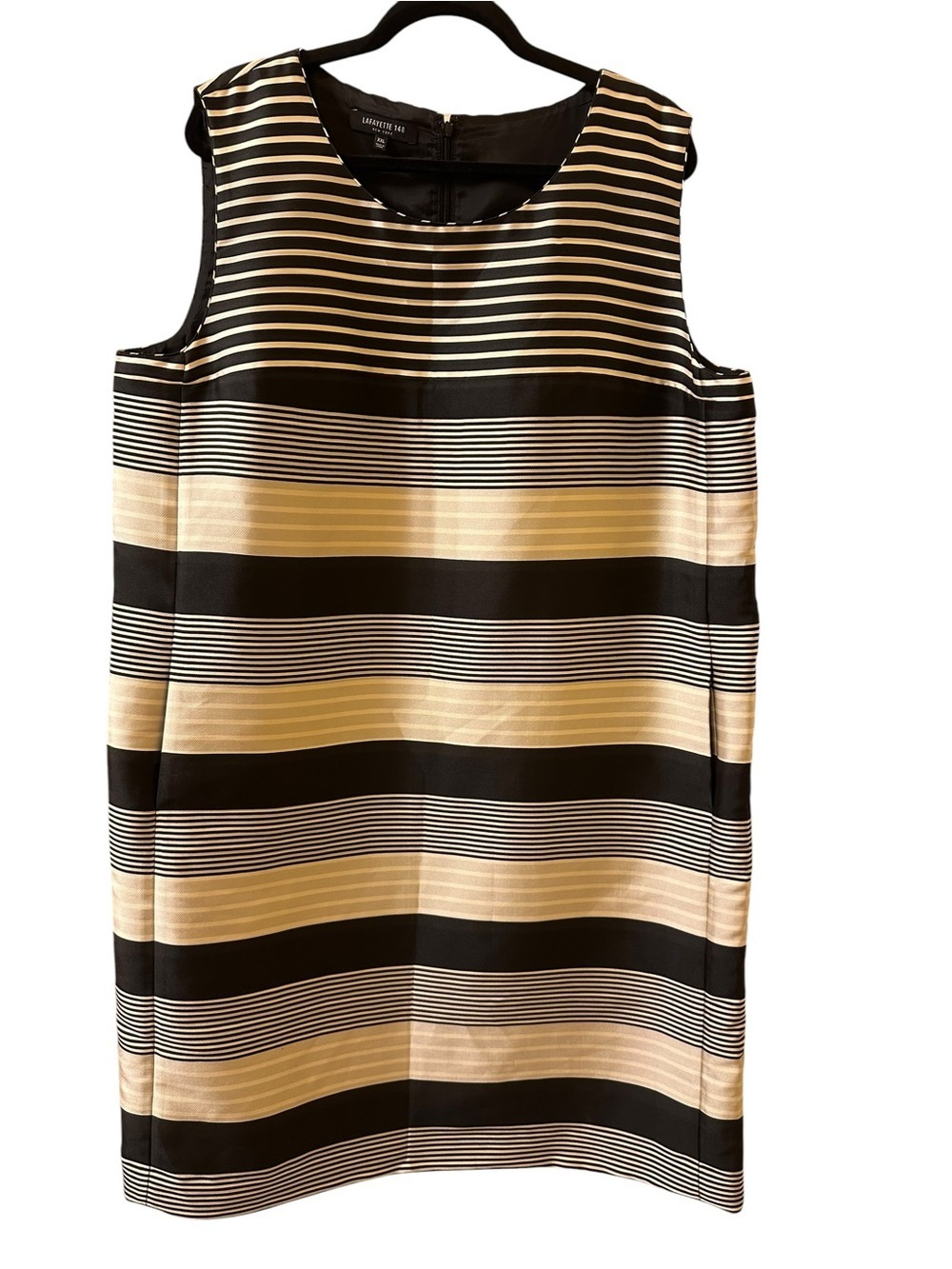 Lafayette 148 New York Black and gray Striped Sleeveless Shift Dress size XXL
